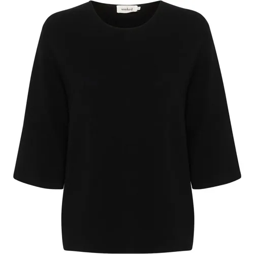 Schwarzer Pullover Strick Slindianna Stil , Damen, Größe: L - Soaked in Luxury - Modalova