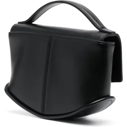 Schwarze Handtasche aus glattem Leder mit silberner Hardware - Durazzi Milano - Modalova