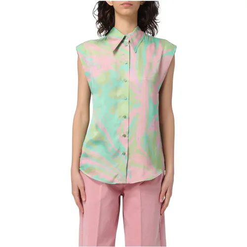 Satin Print Shirt Cabiri Style , female, Sizes: S, XS - pinko - Modalova