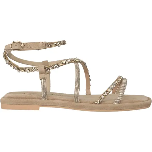 Rhinestone Interlaced Flat Sandal , female, Sizes: 7 UK, 4 UK, 3 UK, 5 UK, 6 UK, 8 UK - Alma en Pena - Modalova