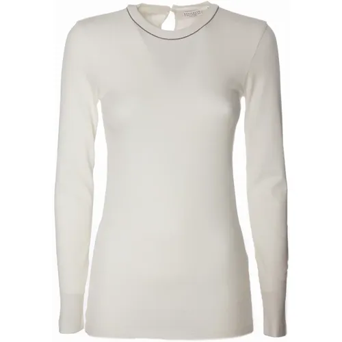 Elegant Long Sleeve T-Shirt with Jewel Detail , female, Sizes: 2XL - BRUNELLO CUCINELLI - Modalova