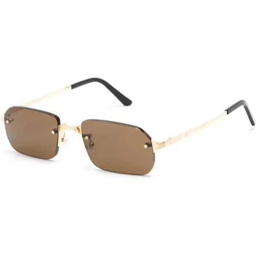 Gold Sunglasses with Original Case , male, Sizes: 56 MM - Cartier - Modalova
