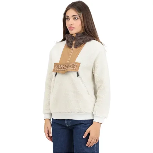 Sportlicher Halb-Zip Pullover Creme , Damen, Größe: S - Napapijri - Modalova