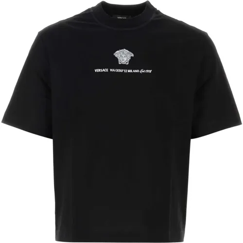 Stylisches Schwarzes Baumwoll-T-Shirt - Versace - Modalova