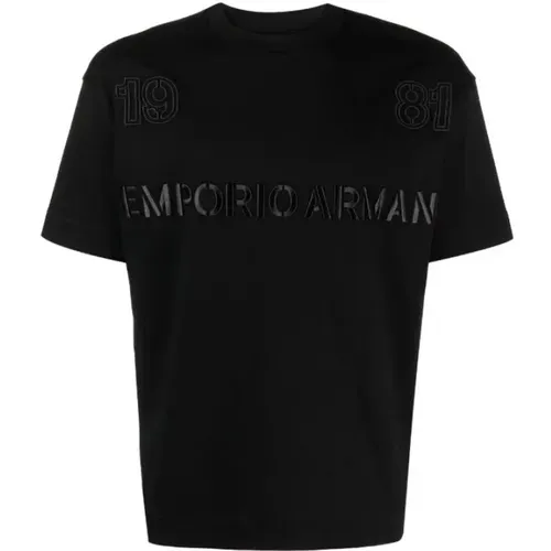 T-Shirt with Embroidery , male, Sizes: L, XS, 2XL - Emporio Armani - Modalova