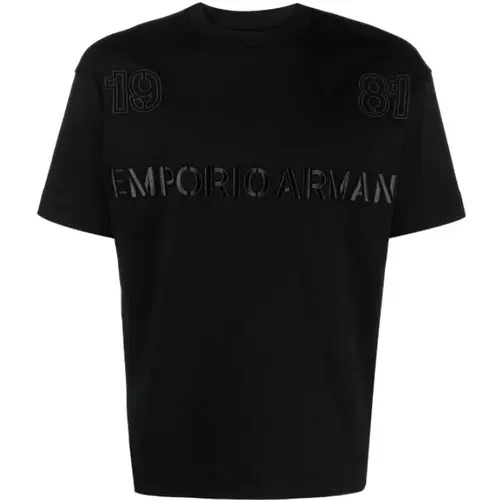 T-Shirt with Embroidery , male, Sizes: XS - Emporio Armani - Modalova