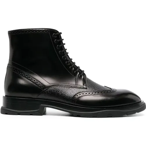 Lace-up Boots,Schwarze Lederstiefeletten mit mandelförmiger Spitze - alexander mcqueen - Modalova