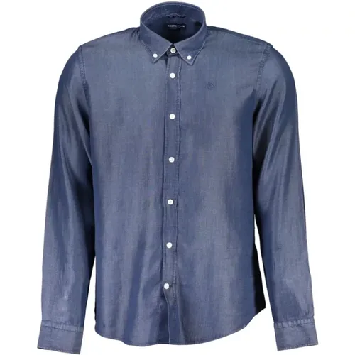 Blaues Lyocell-Hemd, Regular Fit, Button-Down-Kragen , Herren, Größe: L - North Sails - Modalova