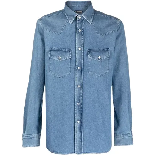 Denim Western Shirt in , male, Sizes: XL, 2XL - Tom Ford - Modalova