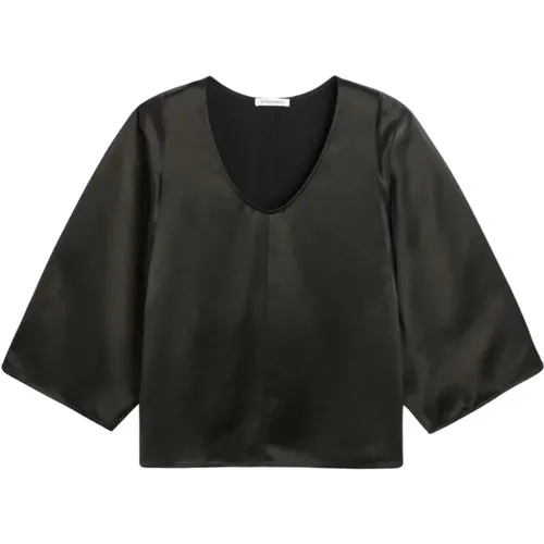 Glänzende Schwarze Bluse mit Seitenschlitzen , Damen, Größe: 2XL - By Malene Birger - Modalova