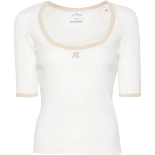 Weiße Holistische Kontrast-T-Shirt , Damen, Größe: L - Courrèges - Modalova