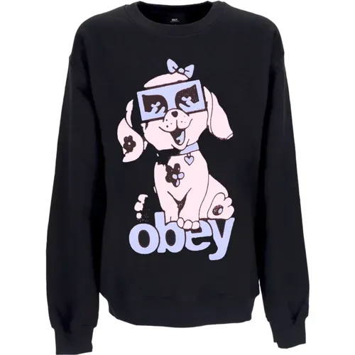 Schwarzer Rundhalsausschnitt Sweatshirt Welpe , Herren, Größe: L - Obey - Modalova