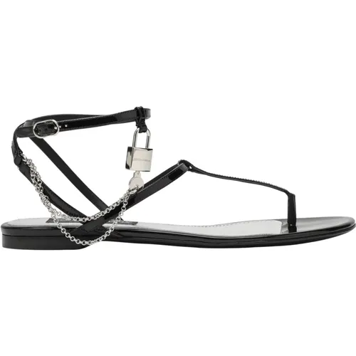 Flache Sandale , Damen, Größe: 38 1/2 EU - Dolce & Gabbana - Modalova