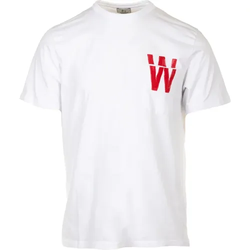 Embroidered Logo T-shirt , male, Sizes: XL, L, S - Woolrich - Modalova