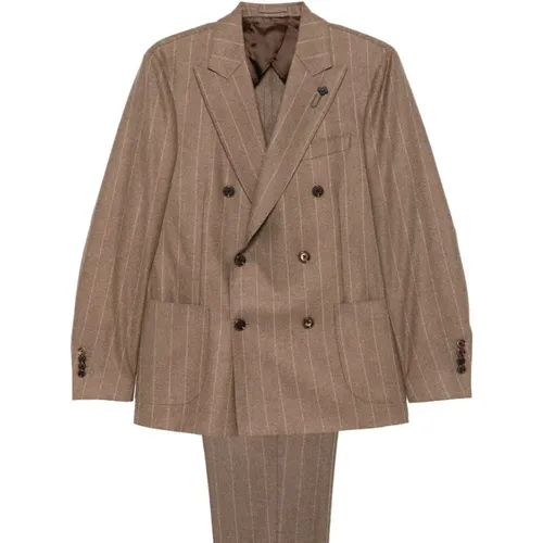 Pinstripe Suit with Brooch Detail , male, Sizes: XL, L, M - Lardini - Modalova