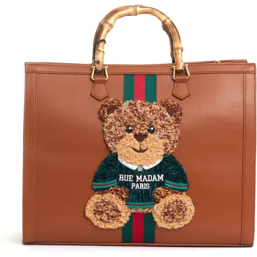 Große Leder-Tote-Tasche mit Teddy und Schultergurt - Rue Madam - Modalova