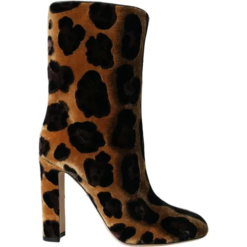 Leopard Print Velvet Booties - Dolce & Gabbana - Modalova