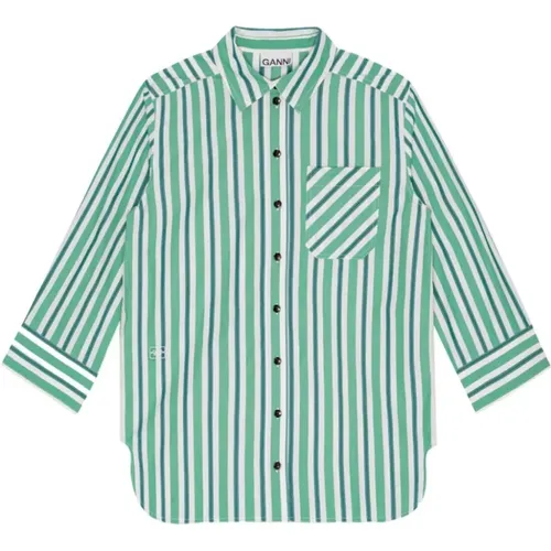 Grün/Weiß Gestreiftes Baumwollhemd , Damen, Größe: M - Ganni - Modalova