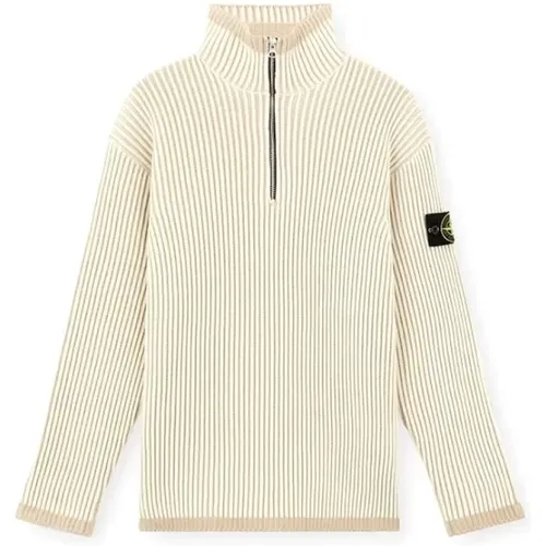 Gerippter Woll-Halbzip-Pullover , Herren, Größe: L - Stone Island - Modalova