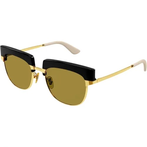 Gg1132S Sunglasses in Black Gold/Brown Havana Green,Goldene Sonnenbrille mit Originalzubehör - Gucci - Modalova