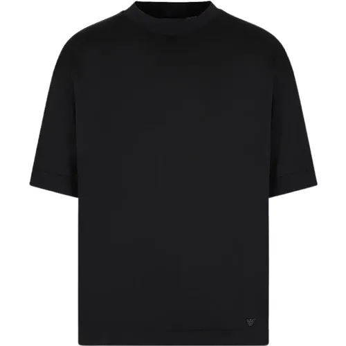 Schwarzes Jersey T-Shirt mit Mikro Adler Stickerei , Herren, Größe: 3XL - Emporio Armani - Modalova
