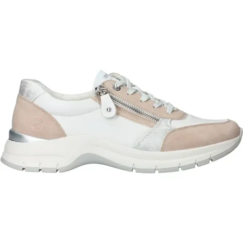 Bequemer weißer Sneaker mit beigen und silbernen Akzenten , Damen, Größe: 39 EU - Remonte - Modalova