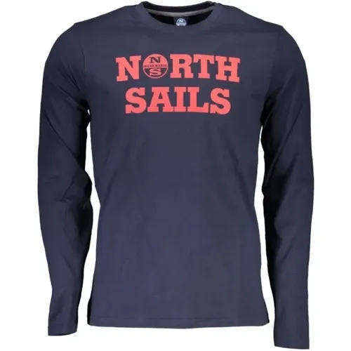 Blau Bedrucktes Langarm T-Shirt , Herren, Größe: M - North Sails - Modalova