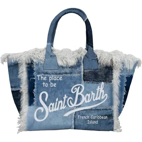 Denim Vanity Bag with Fringes , female, Sizes: ONE SIZE - MC2 Saint Barth - Modalova