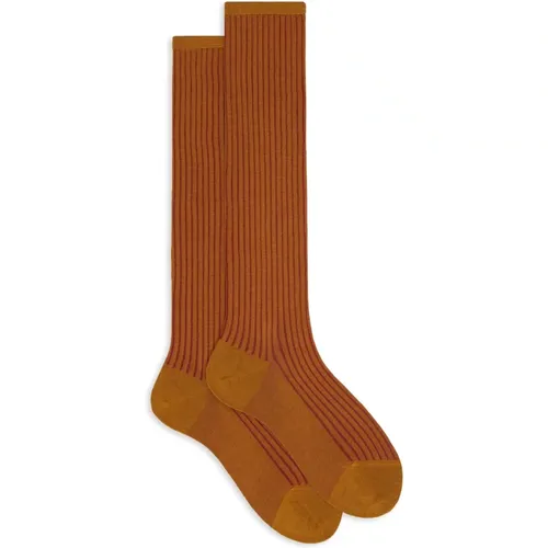 Braune Plattierte Baumwollsocken , Damen, Größe: XS - Gallo - Modalova