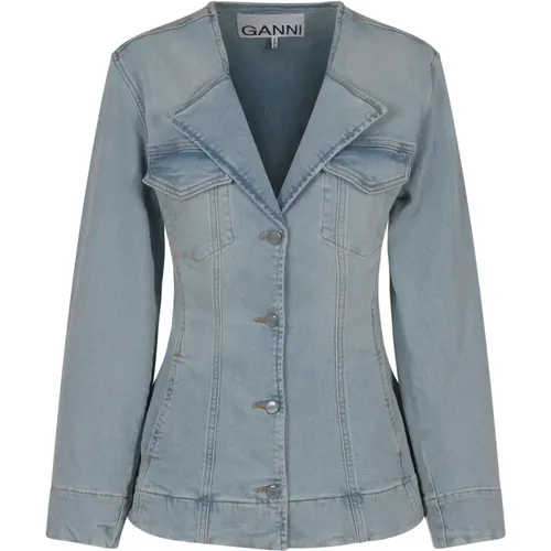 Denim Fitted Blazer , female, Sizes: M, S, XS - Ganni - Modalova