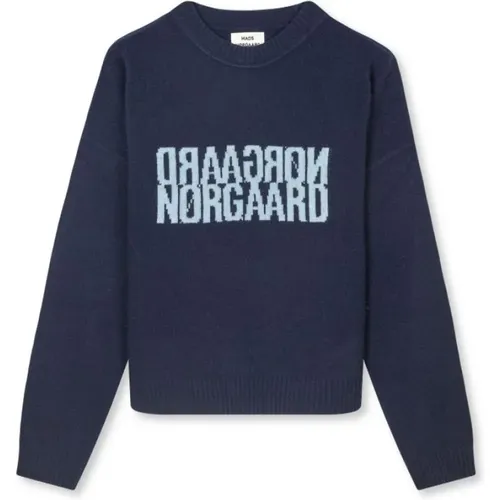 Logo Wollpullover - Dunkelblau , Damen, Größe: L - Mads Nørgaard - Modalova