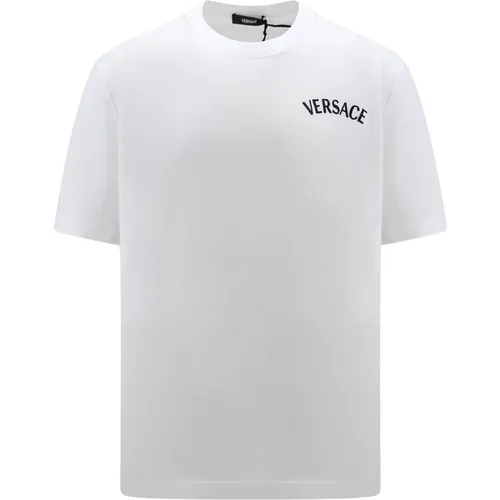 Logo Embroidered Cotton T-Shirt , male, Sizes: L, M - Versace - Modalova