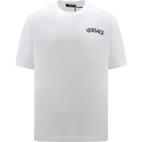 Logo Embroidered Cotton T-Shirt , male, Sizes: L, S, M - Versace - Modalova