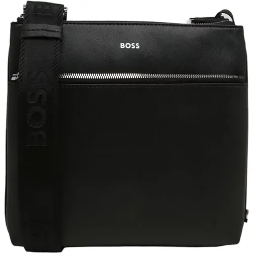 Schwarze Leder-Schultertasche mit Reißverschluss - Hugo Boss - Modalova