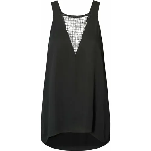 Sleeveless Top with V-Neck and Netpanel , female, Sizes: S, XS, M, XL - Rabens Saloner - Modalova