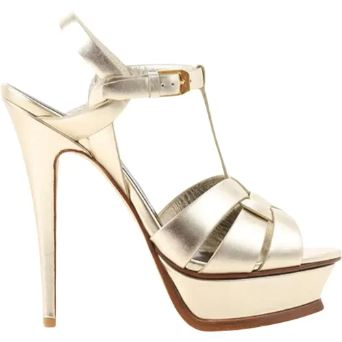 Gold Leather Sandals Open Toe Heels , female, Sizes: 7 UK - Saint Laurent - Modalova