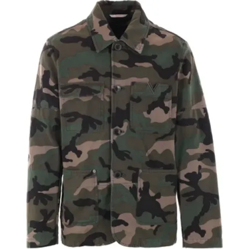 Camouflage Canvas Shirt Jacket Brown , male, Sizes: L, M - Valentino Garavani - Modalova