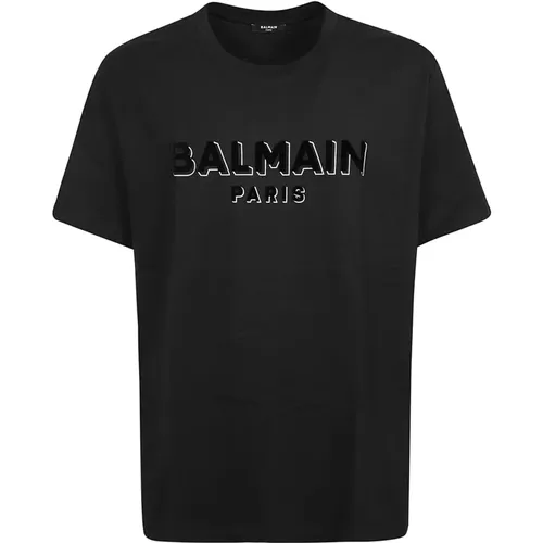 Flock & Foil T-Shirt - Bulky Fit , Herren, Größe: 2XL - Balmain - Modalova