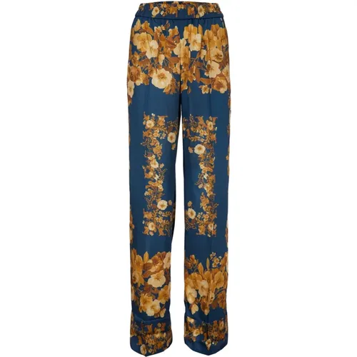 Blue Scarf Print High Waist Pants , female, Sizes: S - Twinset - Modalova