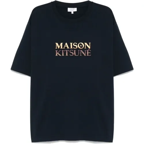 Gradient Logo Oversize T-Shirt Navy , male, Sizes: S, M, L - Maison Kitsuné - Modalova