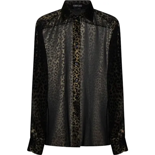 Leopard Print Silk Chiffon Shirt , female, Sizes: XS - Tom Ford - Modalova