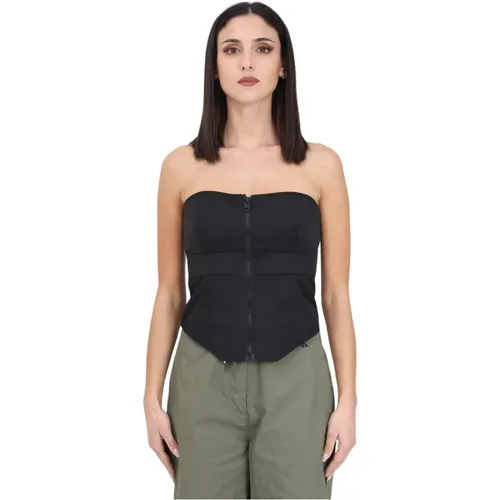 Schwarzes Korsett-Top mit vorderem Reißverschluss , Damen, Größe: XS - Calvin Klein Jeans - Modalova