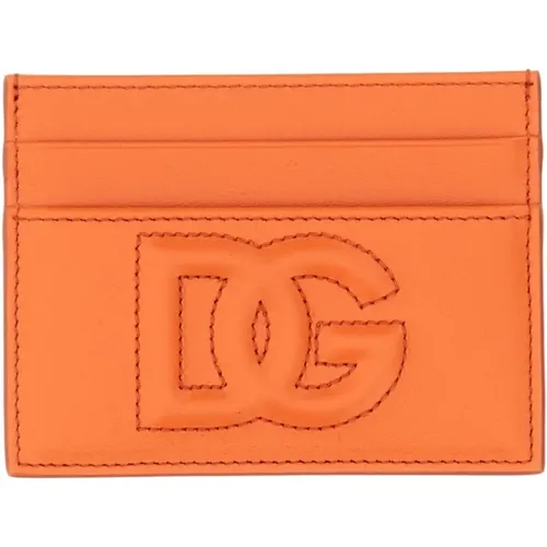 Slim Leather Card Holder with Central Compartment , female, Sizes: ONE SIZE - Dolce & Gabbana - Modalova