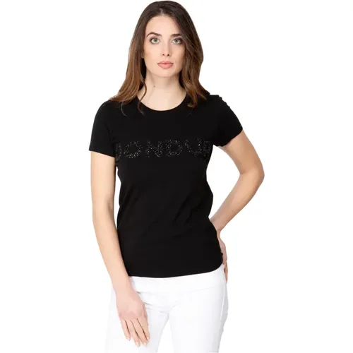 Baumwoll-T-Shirt mit Stein-Schrift , Damen, Größe: XS - Dondup - Modalova