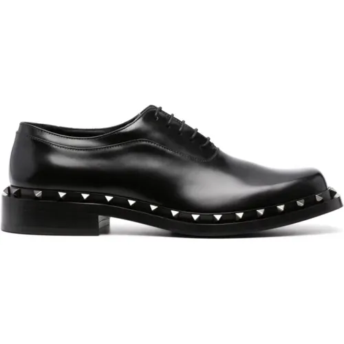 Schwarze Rockstud Leder Derby Schuhe , Herren, Größe: 43 EU - Valentino Garavani - Modalova