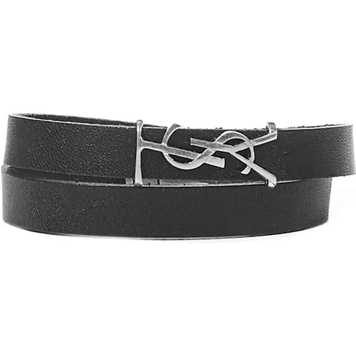 Leather Double Wrap Bracelet , male, Sizes: L - Saint Laurent - Modalova