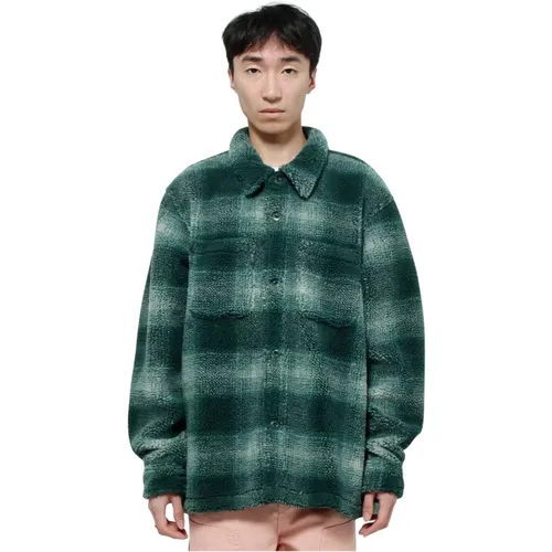 Plaid Sherpa Polyester Hemd Grün , Herren, Größe: L - Stüssy - Modalova