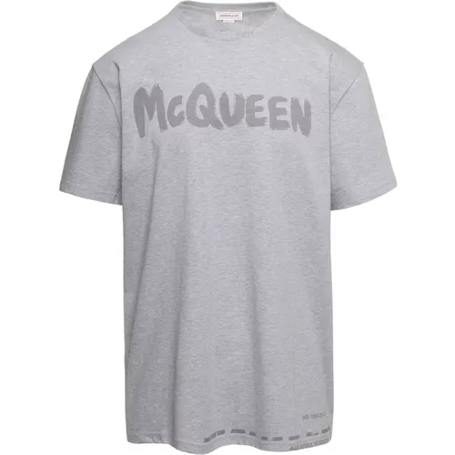 Graues Oversized T-Shirt mit Tonal Logo Print , Herren, Größe: L - alexander mcqueen - Modalova