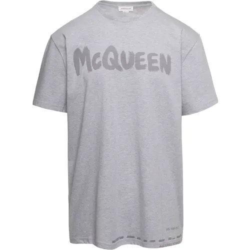 Grey Oversized T-Shirt with Tonal Logo Print , male, Sizes: M, S, XL, L - alexander mcqueen - Modalova