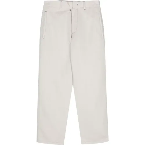 Grey Linen-Cotton Trousers with Dart Detailing , male, Sizes: XL, 2XL, L, M, S - Emporio Armani - Modalova